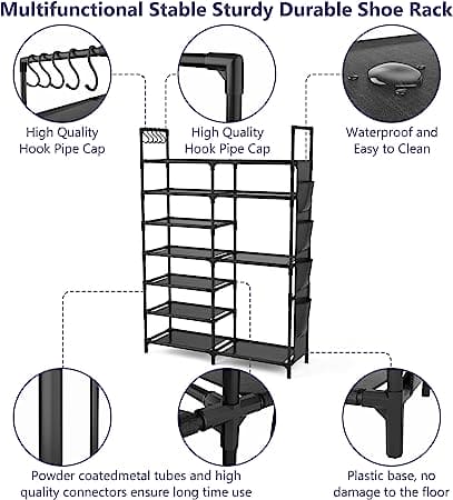Multifunctional Storage Organizer, Standing Shoe Tower Racks, Cupboard Space Saving Shoe Stand, 7 Tier Shoe Rack for Entryway, Metal Shoe Organizer for Entryway Closet, Stackable Shoe Boots Storage Cabinet With Hooks Multifunctional Storage Organizer, Standing Shoe Tower Racks, Cupboard Space Saving Shoe Stand, 7 Tier Shoe Rack for Entryway, Metal Shoe Organizer for Entryway Closet, Stackable Shoe Boots Storage Cabinet With Hooks